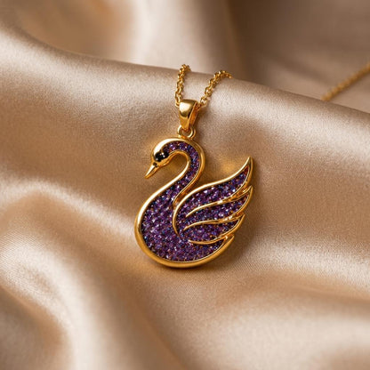 Amethyst Druzy Swan Pendant Necklace | 925 Sterling Silver | Elegant Animal Theme | Thoughtful Gift for Her