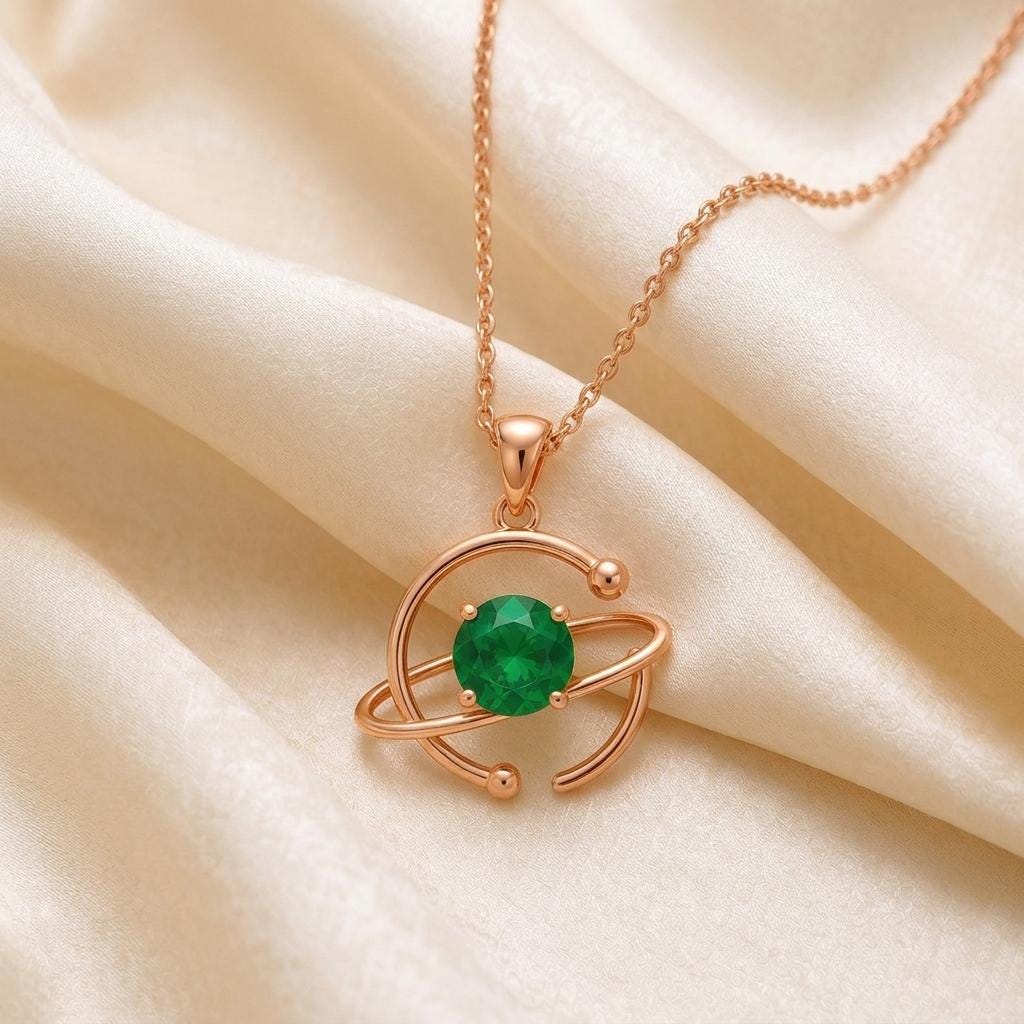 Floating Orbit Necklace | 925 Sterling Silver Emerald | Celestial & Elegant | Meaningful Occasion Gift