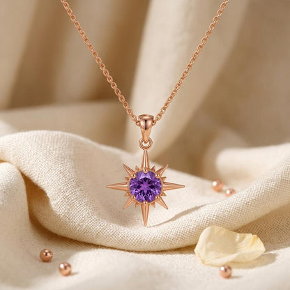 North Star Core Necklace | 925 Sterling Silver, Amethyst | Celestial Guiding Star Theme | Meaningful Gift for Her