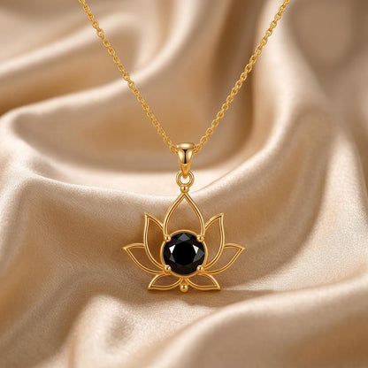 Floating Lotus Stone Necklace | Gold Plated Sterling Silver | Spiritual Lotus Design | Mindfulness Gift