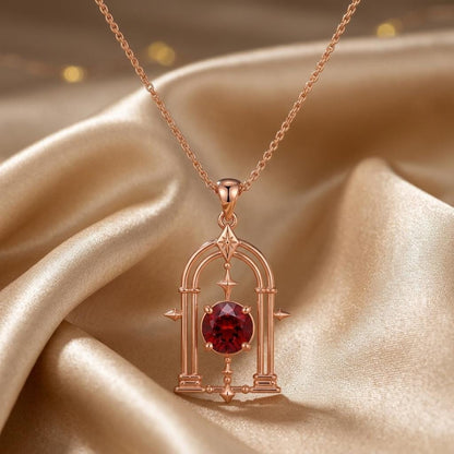 Mystic Portal Pendant | Sterling Silver & Red Gemstone | Mystical Archway - Star Theme | Thoughtful Gift for Loved Ones