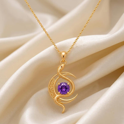 Serpent Moon Necklace | Sterling Silver Amethyst | Mystical Celestial Theme | Meaningful Spiritual Gift
