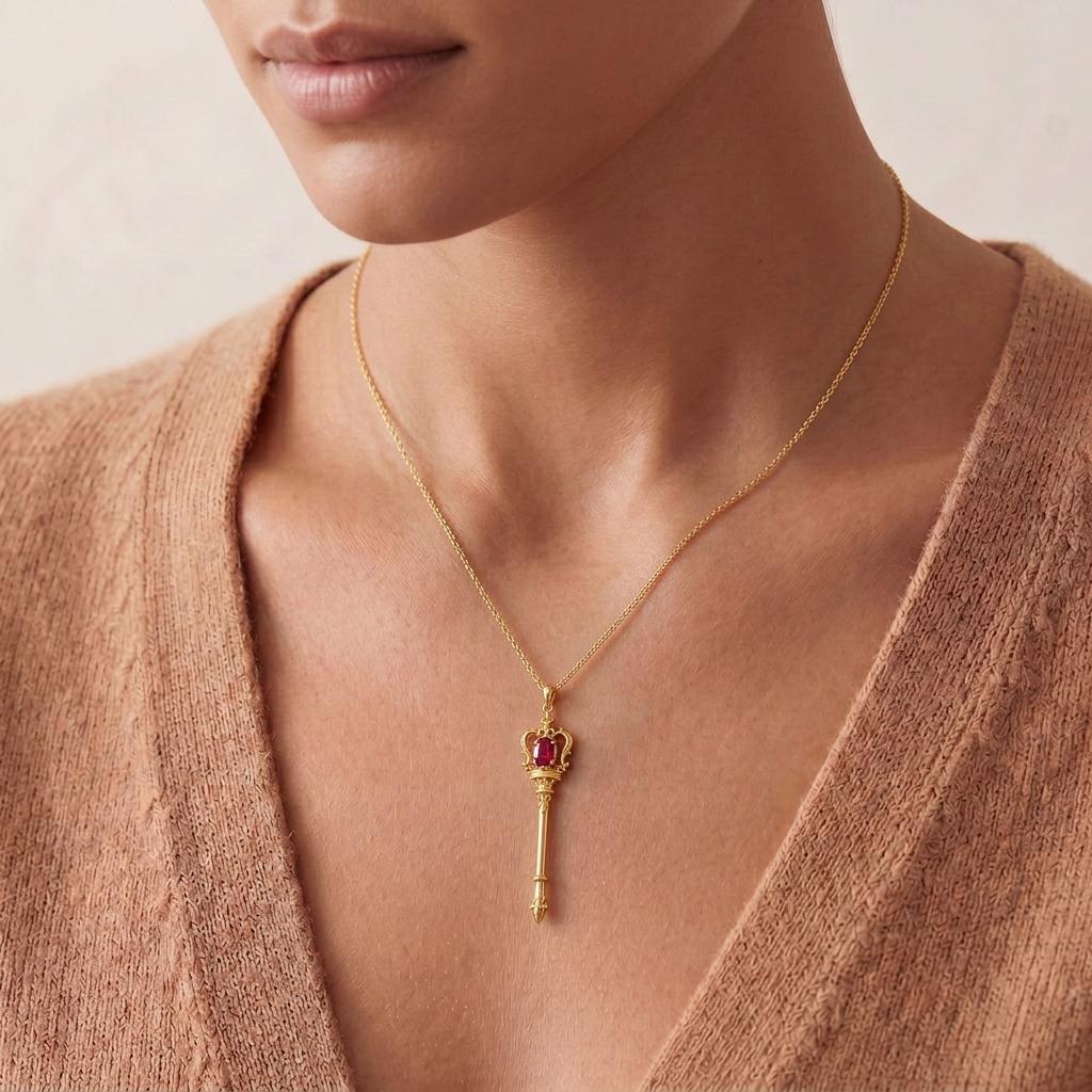 Royal Scepter Necklace | Gold Plated 925 Sterling Silver | Regal Fantasy Theme | Empowerment Gift for Her