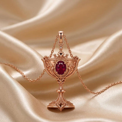 Divine Chalice Necklace | Gold Plated Silver | Ornate Spiritual Charm | Meaningful Gift for Her