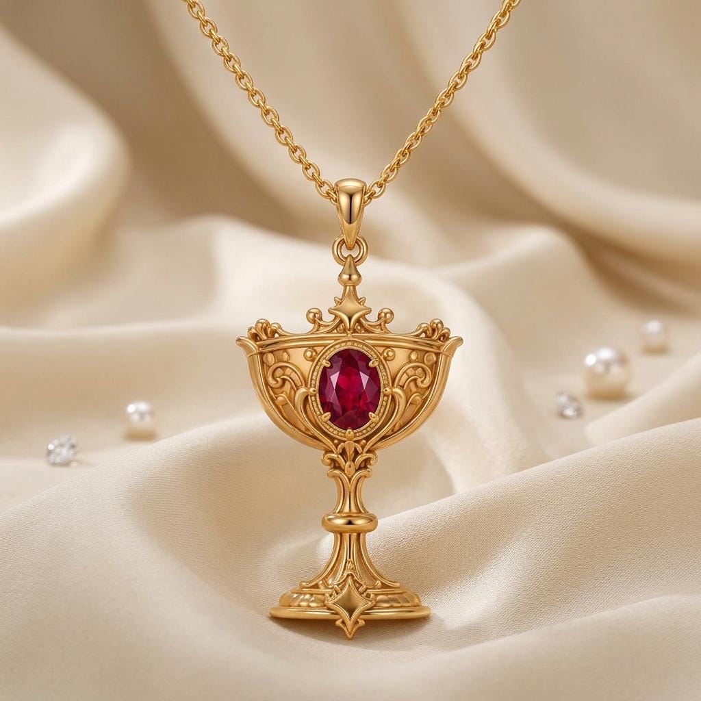 Divine Chalice Necklace | Gold Plated Silver | Ornate Spiritual Charm | Meaningful Gift for Her