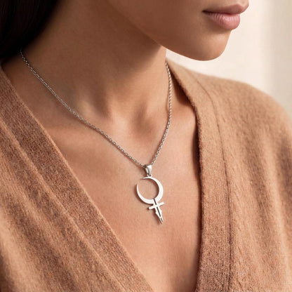 Feminine Energy Symbol Necklace Sterling Silver Handmade Pendant Minimalist Spiritual Jewelry | Empowerment Jewelry | Mystical Symbolism