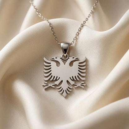 Albanian Eagle Necklace, Handmade Sterling Silver Double Headed Eagle Pendant