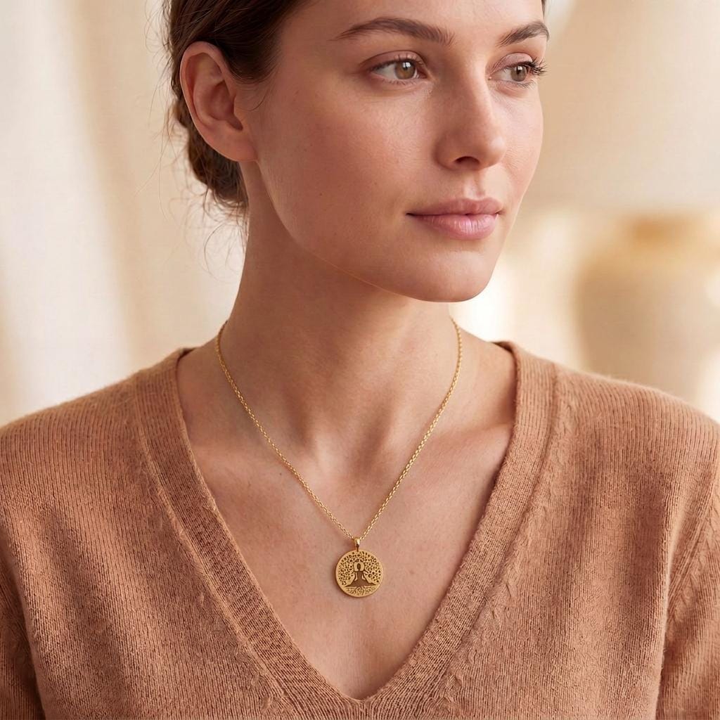 Tree of Life Buddha Necklace | 925 Sterling Silver Unisex | Spiritual Lotus Meditation Jewelry | Mindfulness Meaningful Gift