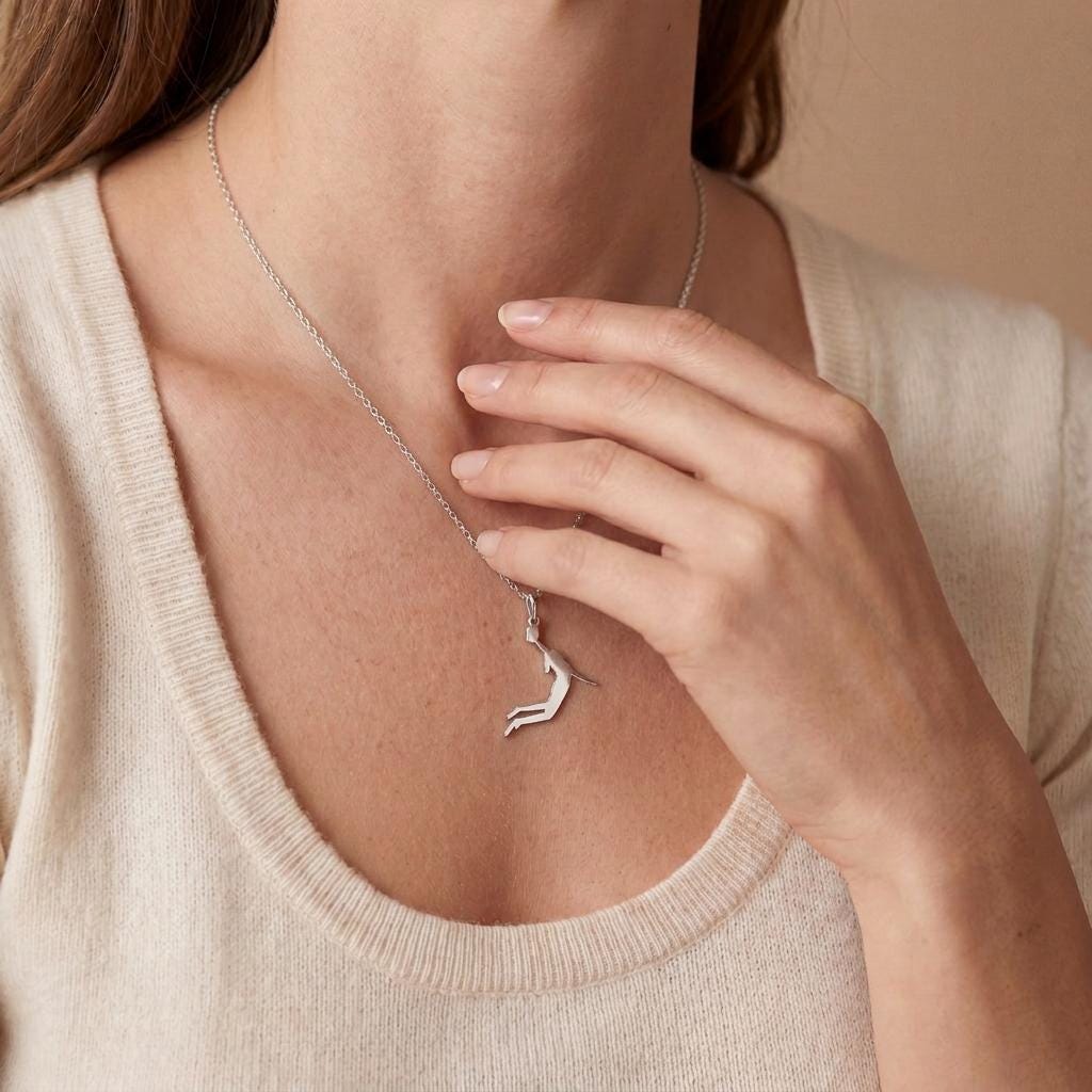 Female Basketball Player Necklace | 925 Sterling Silver Jewelry | Sports Silhouette Pendant | Gift for Basketball Lovers
