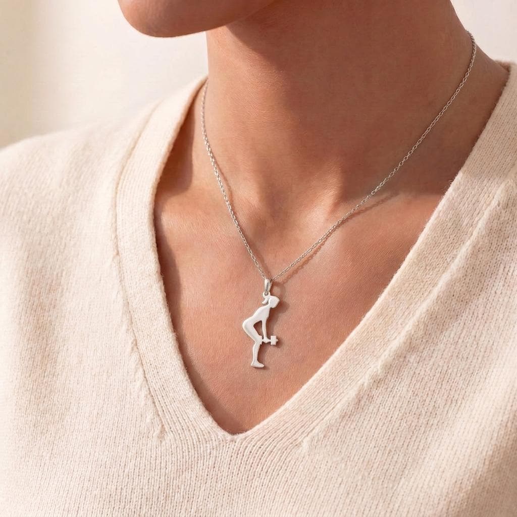 Female Dumbbell Necklace | 925 Sterling Silver Jewelry | Fitness & Strength Pendant | Motivational Gift for Gym Lovers