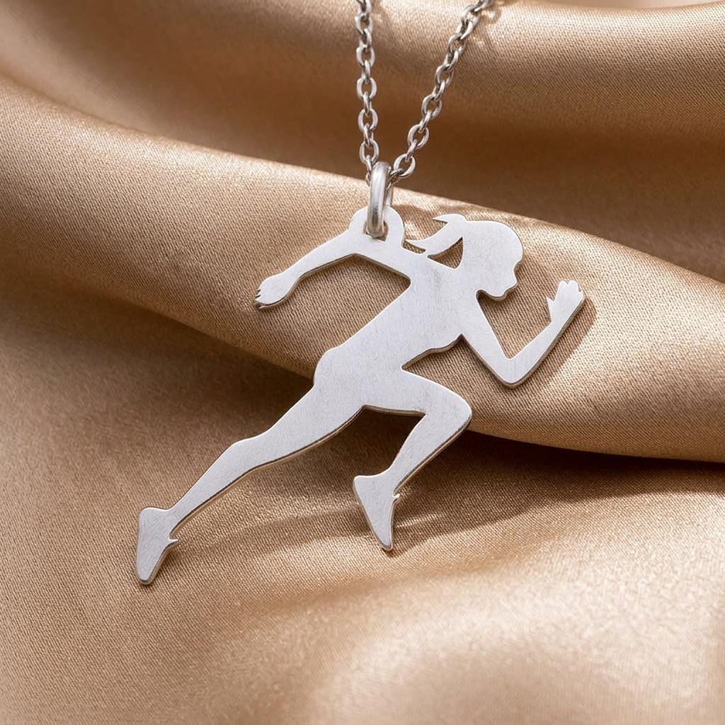 Running Woman Necklace | 925 Sterling Silver Jewelry | Athletic & Motivation Style | Gift for Runners