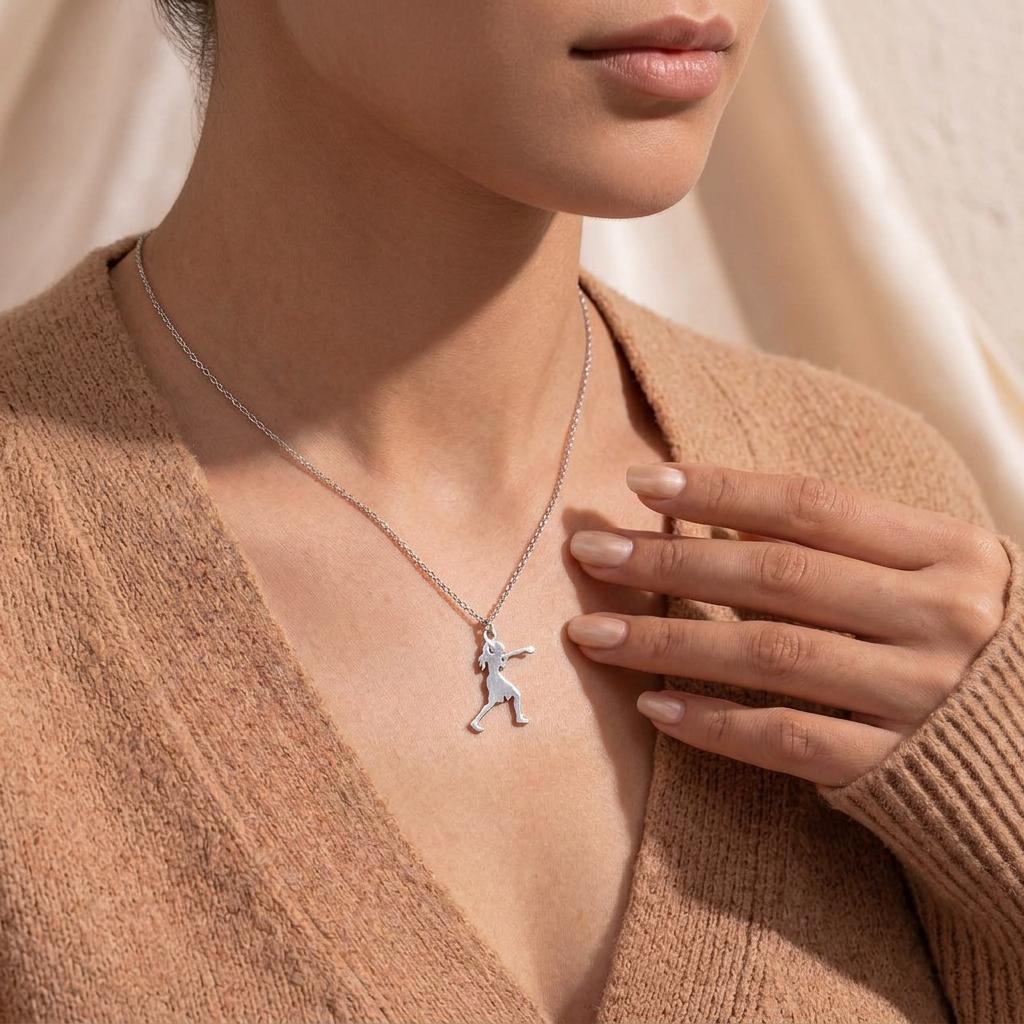 Boxing Woman Necklace | 925 Sterling Silver Jewelry | Fighter & Strength Style | Gift for Athletes