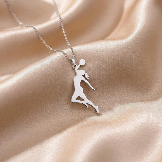 Basketball Player Necklace with raised ball on champagne-colored satin