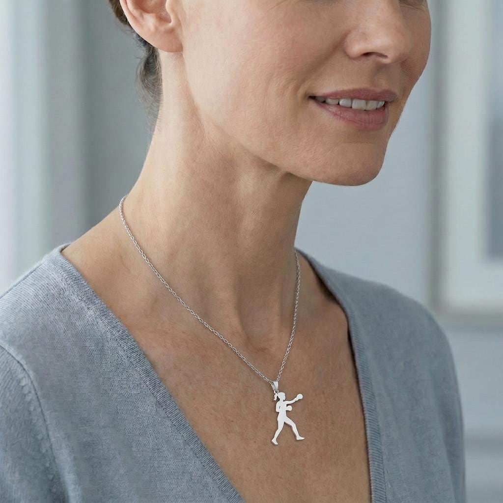 Female Boxer Necklace | 925 Sterling Silver Jewelry | Fighter Spirit Pendant | Empowering Gift for Women