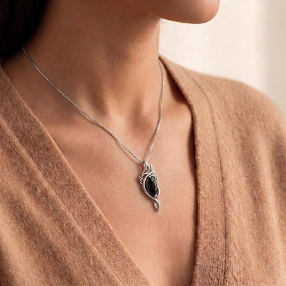Elven Flame Necklace | 925 Sterling Silver Jewelry | Onyx Gemstone Fantasy Design | Mystical Gift for Her