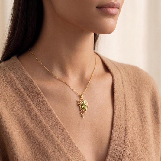 Close-up of handmade Winged Elf Necklace | 925 Sterling Silver Women | Fantasy Fairy Jewelry | August Birthstone Gift