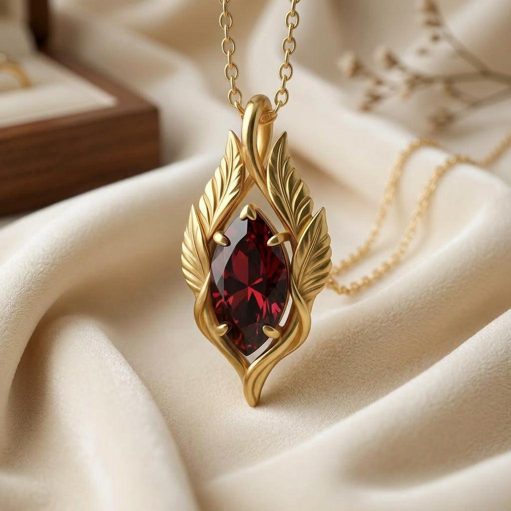 Elven Leaf Marquise Necklace | 925 Sterling Silver | Forest Elf Fantasy Jewelry | Enchanted Gift
