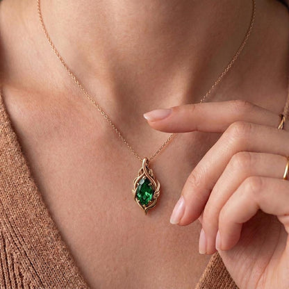 Marquise Birthstone Necklace | 925 Sterling Silver | Botanical Vine Leaf Fantasy Jewelry | Personalized Birthstone Gift