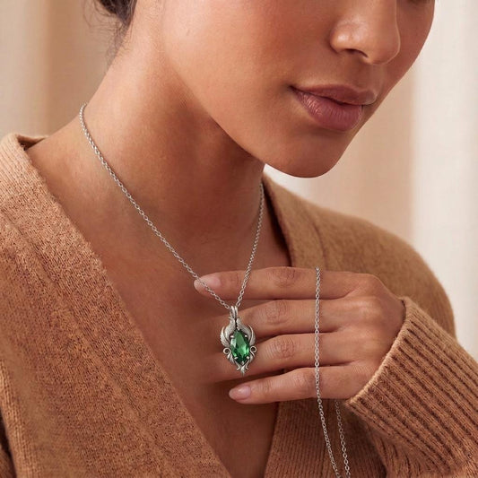Close-up of handmade Emerald Gothic Necklace | 925 Sterling Silver Vintage Pendant | Antique Style Filigree Jewelry | Unique Gift for Her