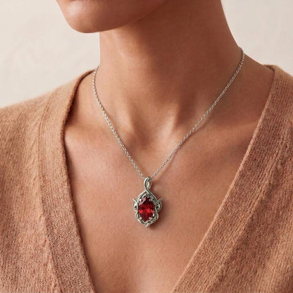 Ruby Flame Necklace | 925 Sterling Silver Elegant Pendant | Romantic Nature Inspired Jewelry | Anniversary Gift for Her