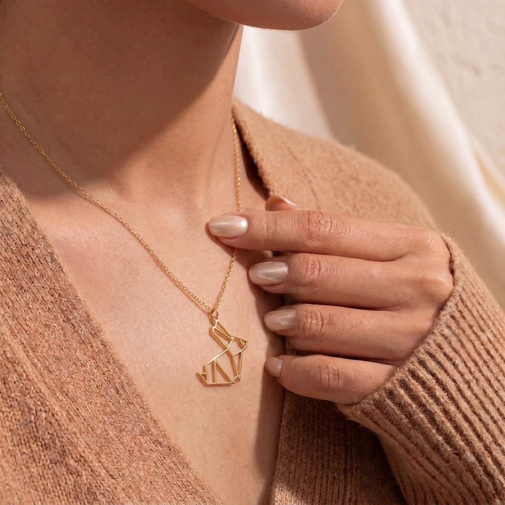 Origami Bunny Necklace | 925 Sterling Silver Womens Jewelry | Minimalist Animal Symbol Design | Meaningful Easter and Birthday Gift
