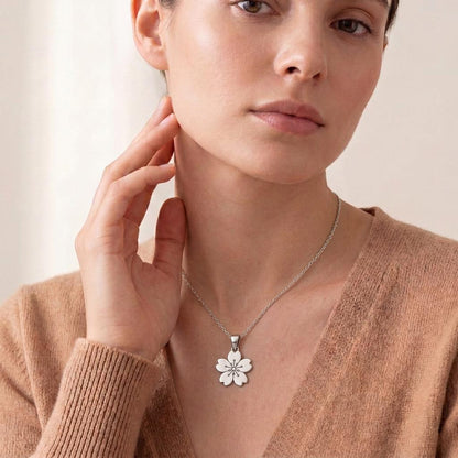 Handmade Sakura Flower Necklace | Solid 925 Sterling Silver Pendant | Minimalist Floral Jewelry | Gift of Renewal and Inner Peace