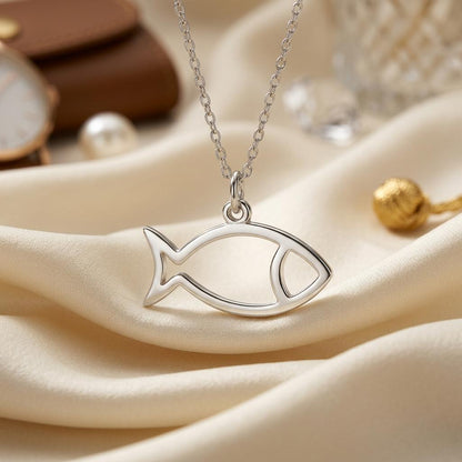 Fish Outline Pendant Necklace | 925 Sterling Silver Jewelry | Minimalist Ocean Symbol Design | Meaningful Gift for Her