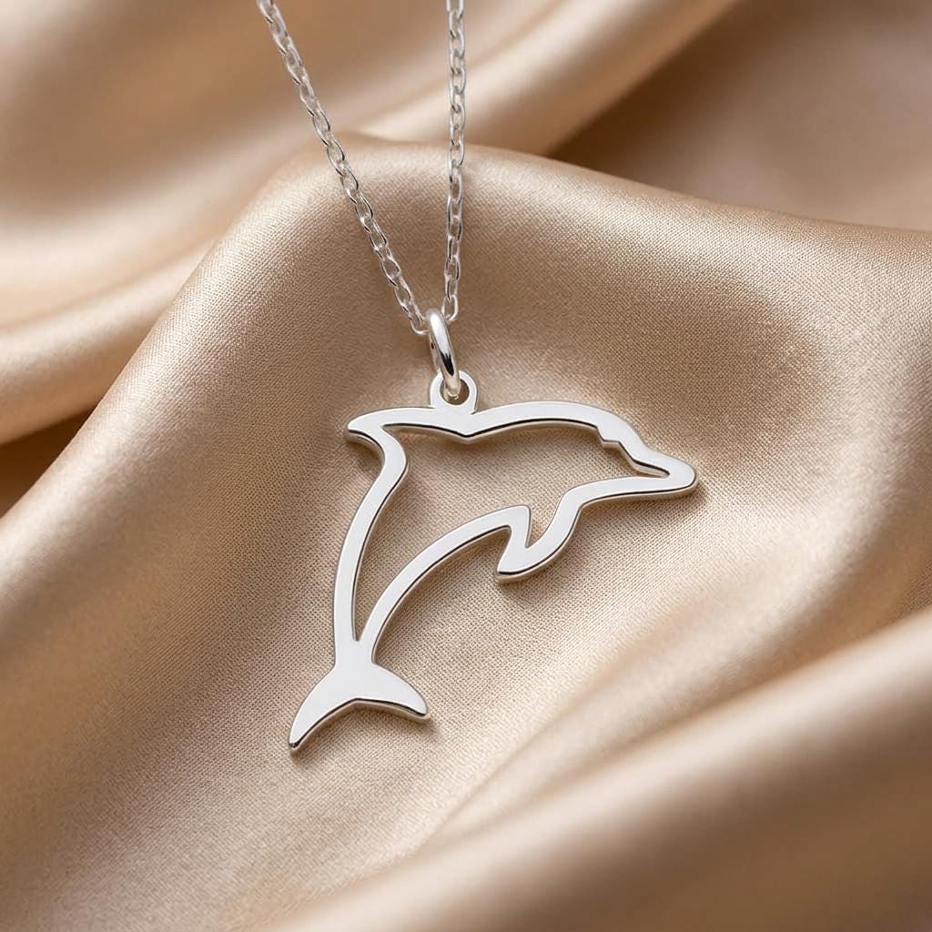 Dolphin Outline Pendant Necklace | 925 Sterling Silver Jewelry | Minimalist Ocean Spirit Design | Meaningful Gift for Her