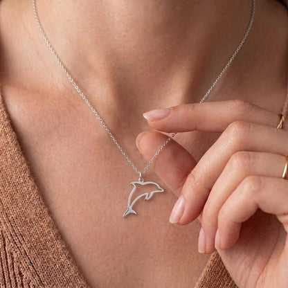 Dolphin Outline Pendant Necklace | 925 Sterling Silver Jewelry | Minimalist Ocean Spirit Design | Meaningful Gift for Her