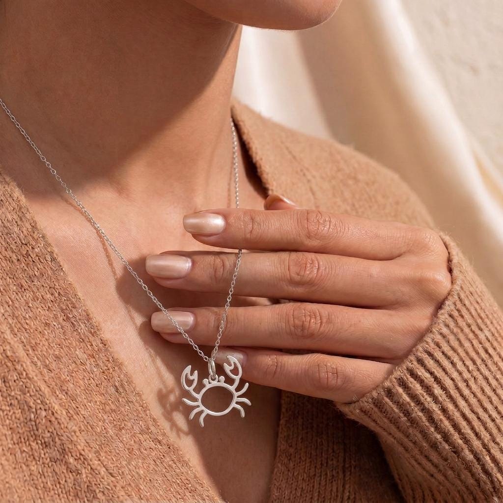 Crab Necklace | 925 Sterling Silver Jewelry | Ocean Zodiac Cancer Symbol | Meaningful Gift for Her