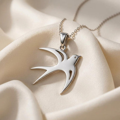 Swallow Bird Necklace | 925 Sterling Silver Jewelry | Minimalist Nature Inspired Design | Meaningful Freedom Gift