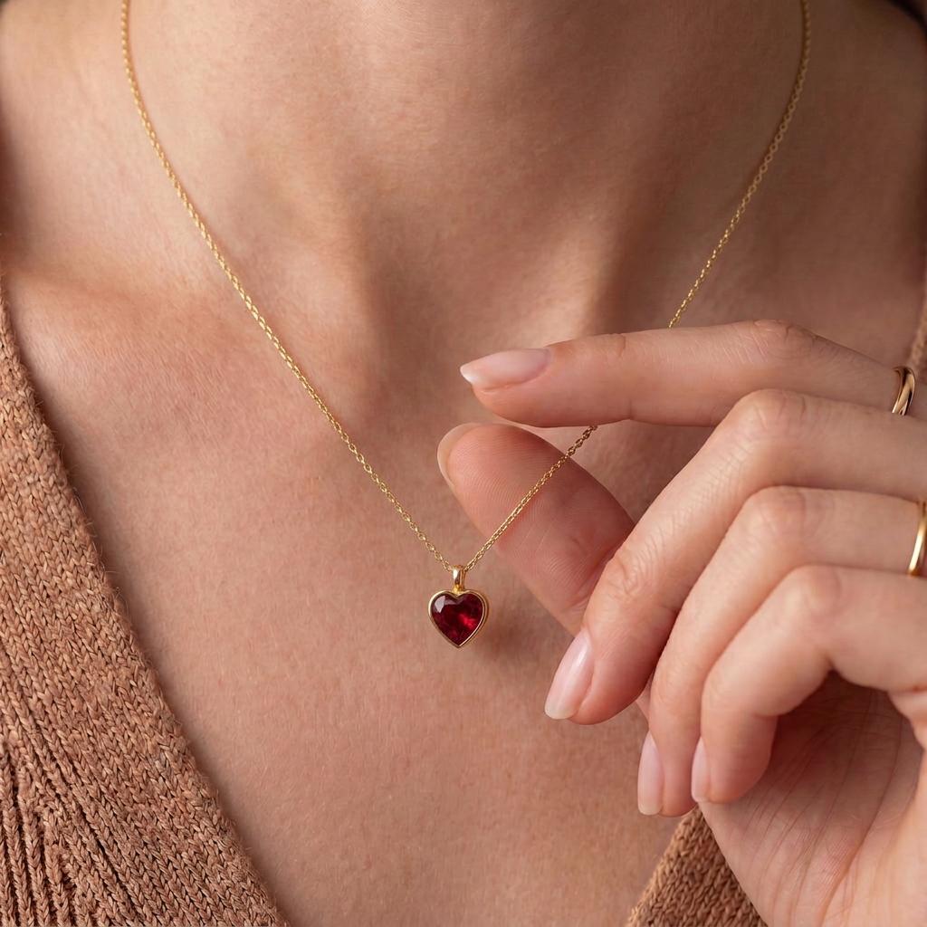 Heart Birthstone Necklace | 925 Sterling Silver for Women | Minimal Romantic Jewelry | Personalized Birthday Gift