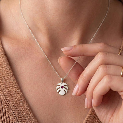 Monstera Leaf Birthstone Necklace | 925 Sterling Silver | Botanical Nature Jewelry | Meaningful Personalized Gift