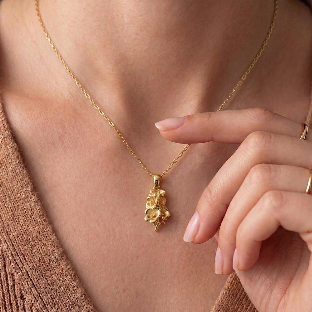 Larkspur Flower Necklace | 925 Sterling Silver Women | Botanical Birth Flower Style | July Birthday Gift