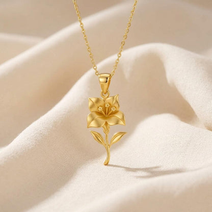 Bougainvillea Flower Pendant Necklace | 925 Sterling Silver Jewelry | Tropical Floral Birth Flower | Birthday and Mothers Day Gift
