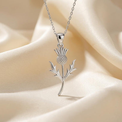Thistle Flower Pendant Necklace | 925 Sterling Silver Women | Scottish Floral Symbol | Heritage and Strength Gift