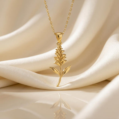 Salvia Flower Pendant Necklace | 925 Sterling Silver Jewelry | Floral Birth Flower Style | Meaningful Gift for Her