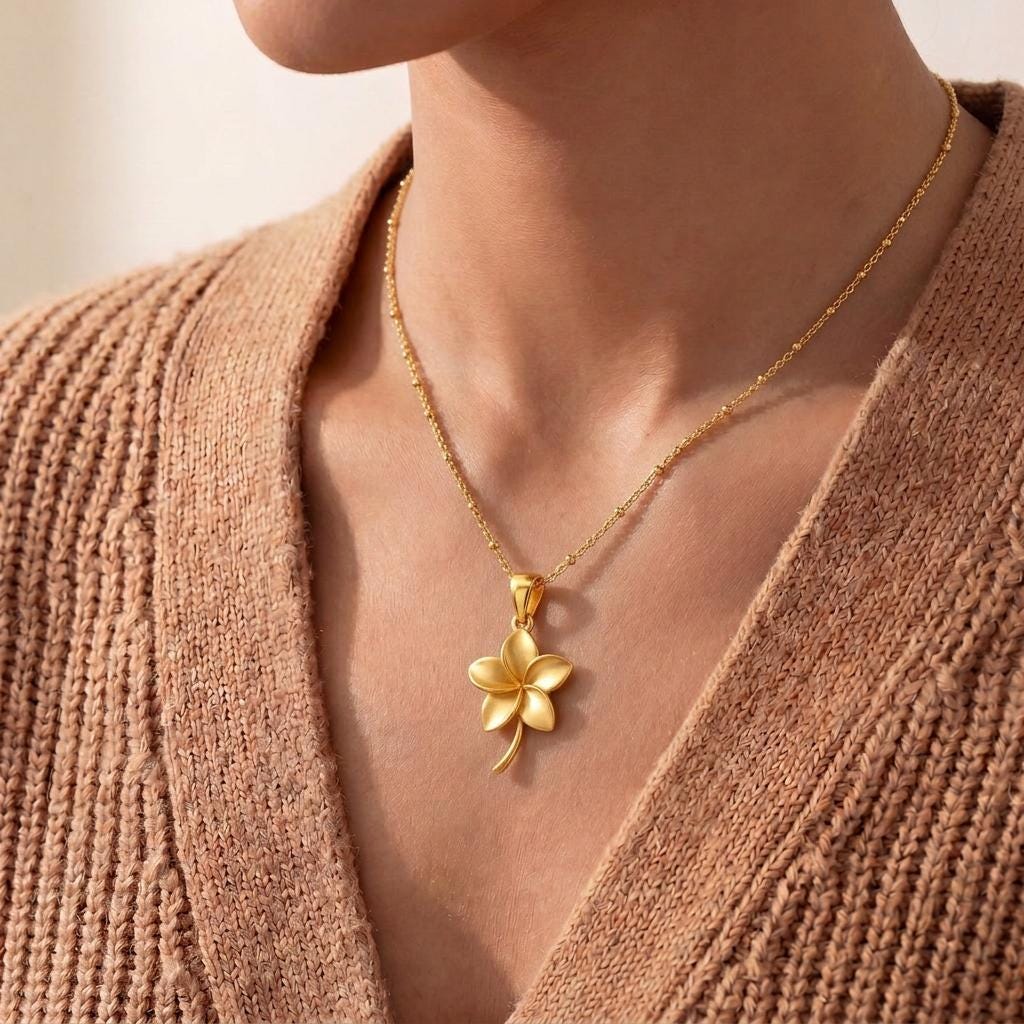 Plumeria Flower Pendant Necklace | 925 Sterling Silver Jewelry | Tropical Floral Symbol | Meaningful Gift for Her