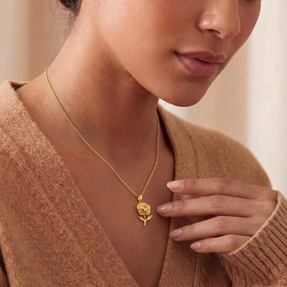 Peony Flower Necklace | 18K Gold Plated Silver Jewelry | Handmade Botanical Pendant | Elegant Gift for Women