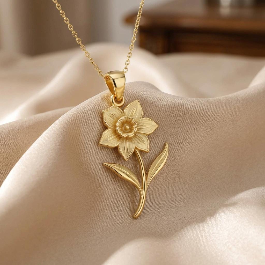 Daffodil Flower Pendant Necklace | 925 Sterling Silver | Botanical Spring Design | Meaningful Floral Gift