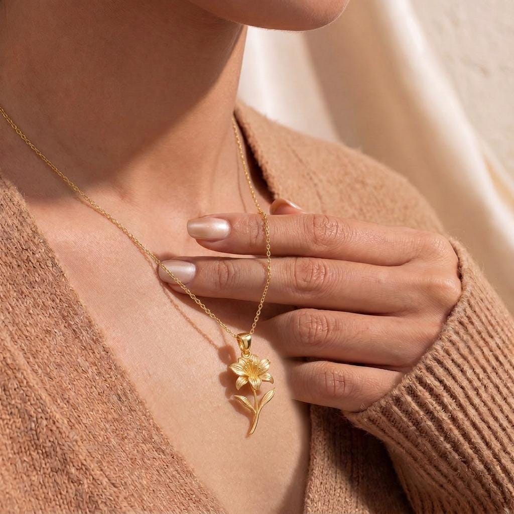 Alstroemeria Flower Pendant Necklace | 925 Sterling Silver | Botanical Floral Design | Meaningful Gift for Her