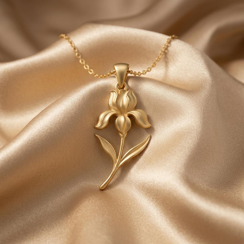 Iris Flower Pendant Necklace | 18K Gold Plated 925 Silver Jewelry | Botanical Birth Flower Design | February Birth Flower Gift