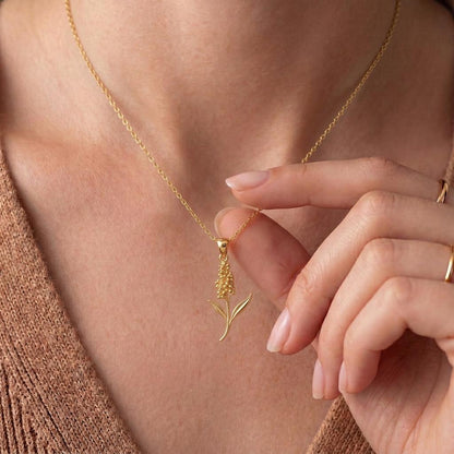 Hyacinth Flower Pendant Necklace | 18K Gold Plated 925 Silver Jewelry | Botanical Floral Design | Meaningful Birth Flower Gift