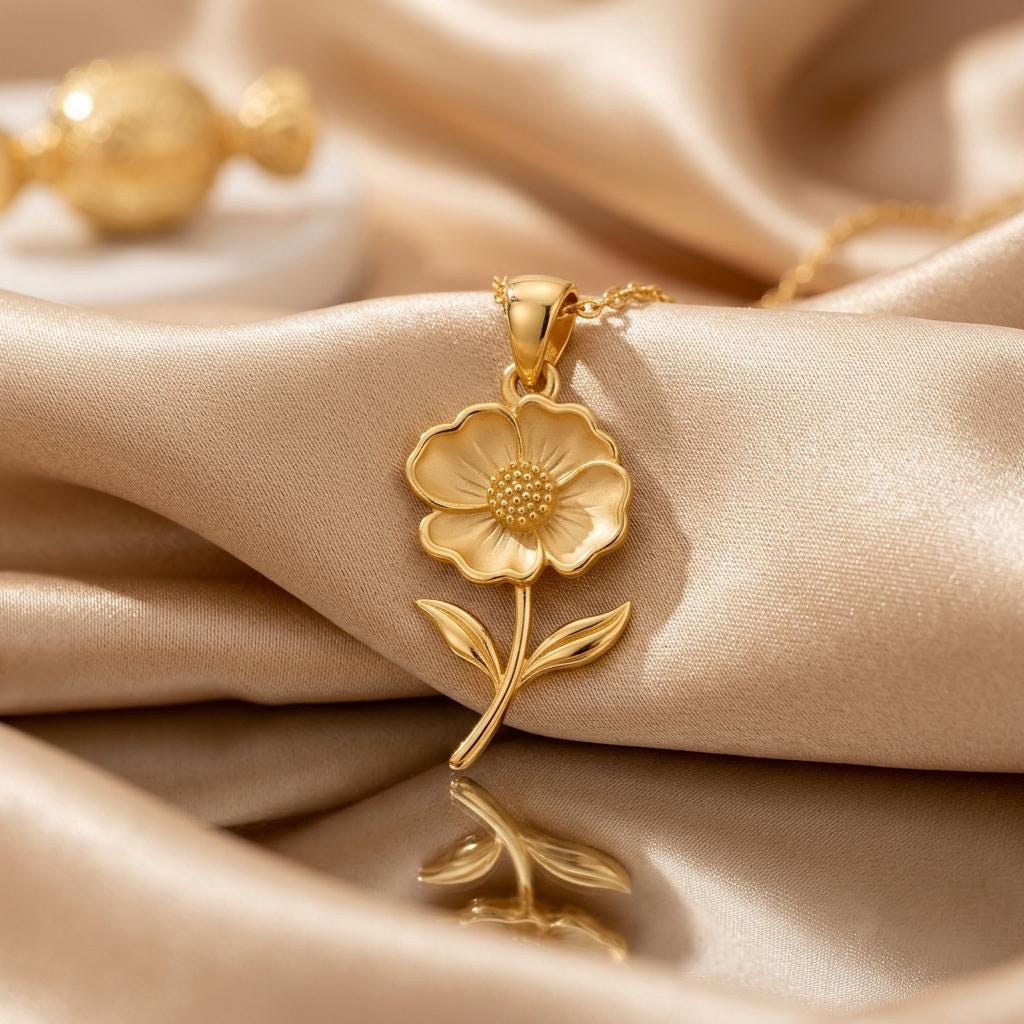 Handmade Poppy Flower Necklace | 18K Gold Plated 925 Silver Pendant | Botanical Floral Symbolism | Remembrance and Peace Gift