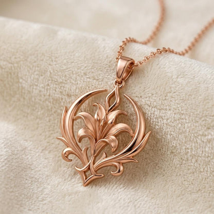 Aurora Lily Crest Necklace | 925 Sterling Silver | Crescent Lily Motif | Meaningful Gift for Her