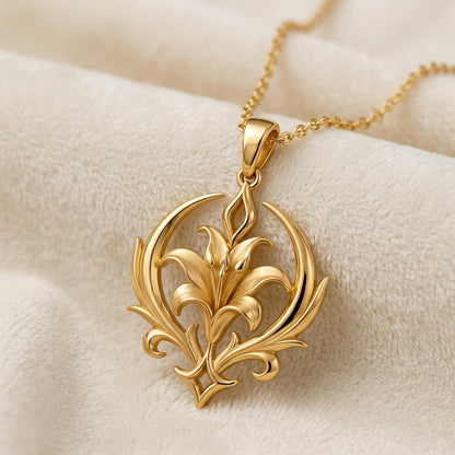 Aurora Lily Crest Necklace | 925 Sterling Silver | Crescent Lily Motif | Meaningful Gift for Her