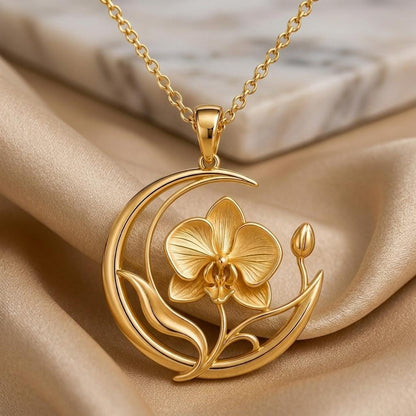 Moon Orchid Veil Pendant | Sterling Silver for Women | Celestial Orchid Design | Thoughtful Anniversary Gift