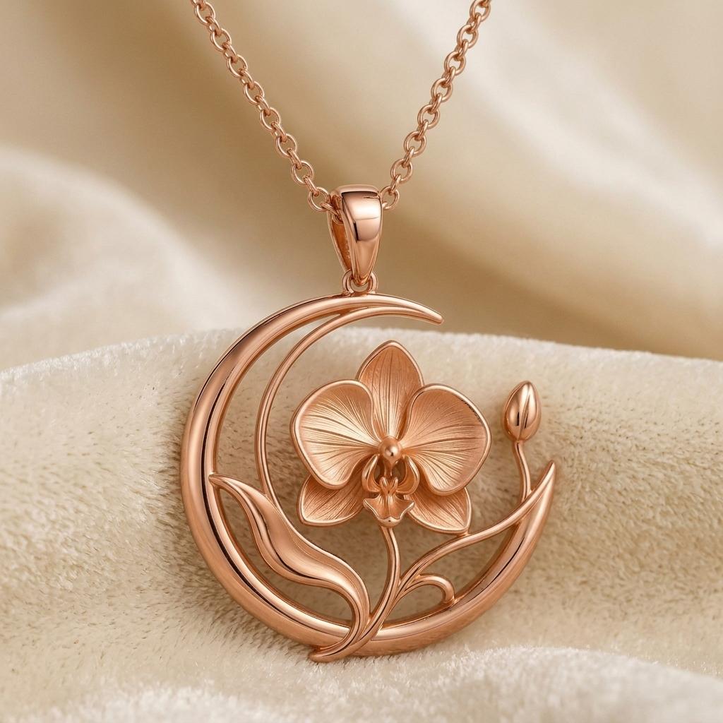 Moon Orchid Veil Pendant | Sterling Silver for Women | Celestial Orchid Design | Thoughtful Anniversary Gift
