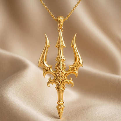 Sacred Trident Pendant | 925 Sterling Silver | Mythological Ornate | Strength & Protection Gift