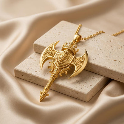 Divine Axe Crest Pendant | 925 Sterling Silver Men's | Ornate Medieval Fantasy | Strength & Protection Gift